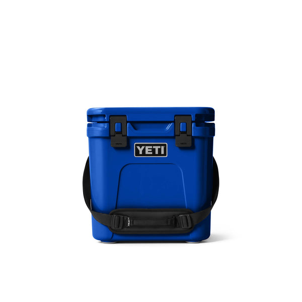 Blue YETI cooler bag on a white background