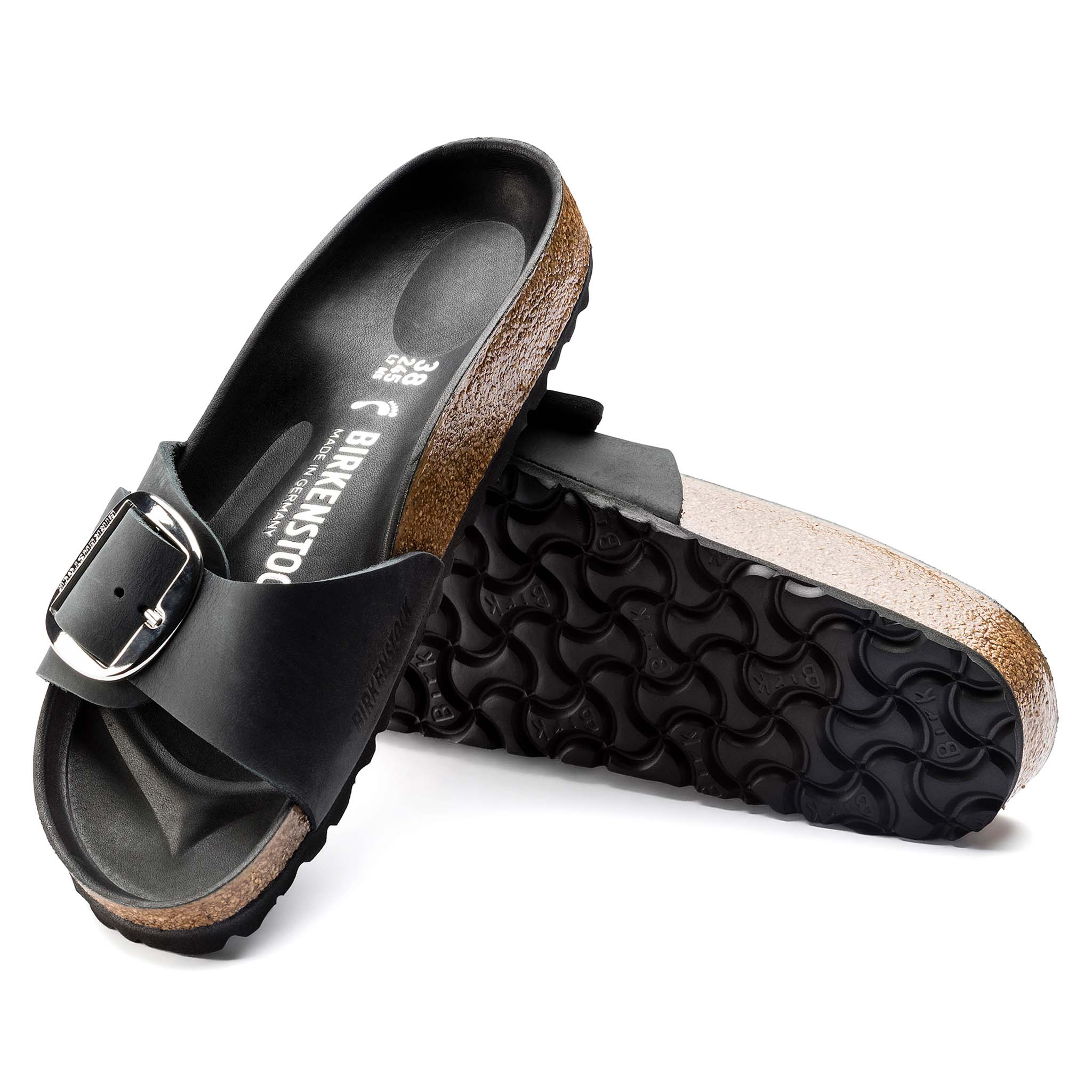 Women's Madrid Oiled Leather Big Buckle Sandals Black