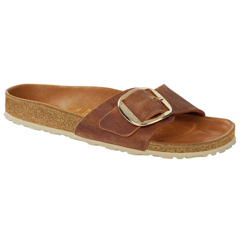 Women's Madrid Oiled Leather Big Buckle Sandals in Cognac
