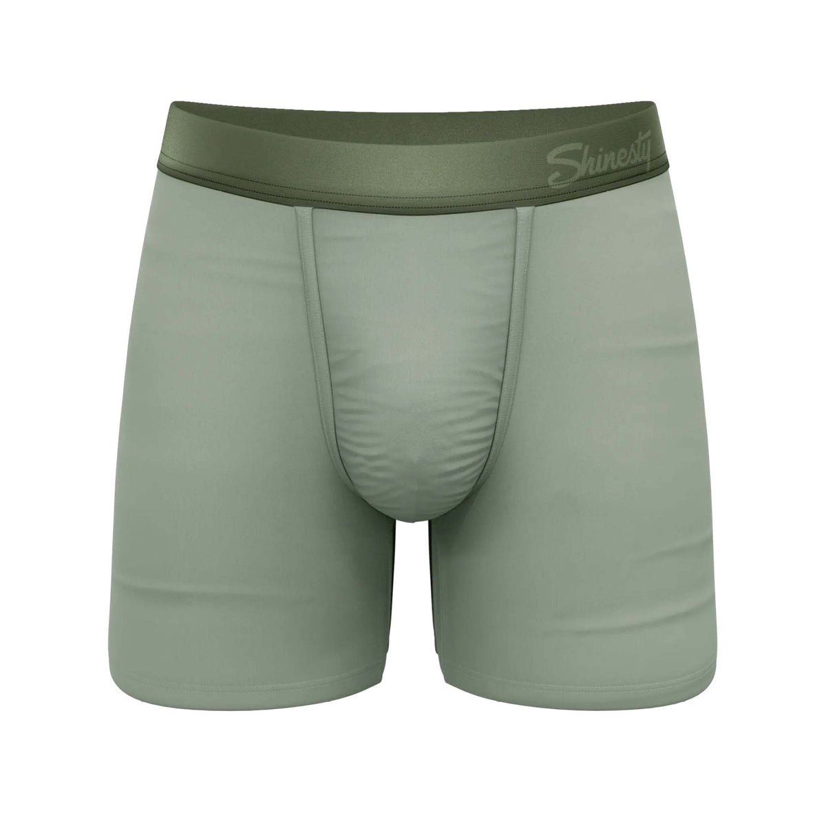 Green boxer briefs with a brand logo on a white background