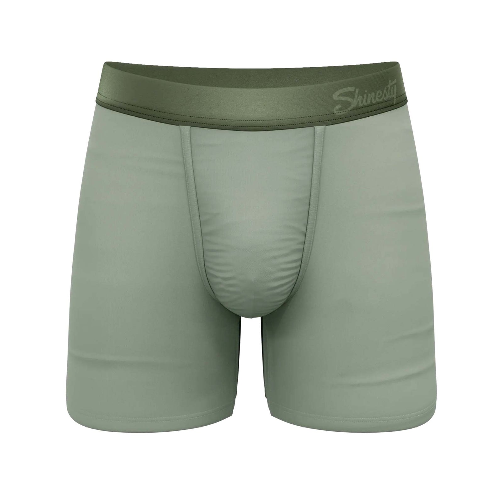 Green boxer briefs with a brand logo on a white background