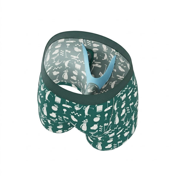 Green patterned baby diaper with white illustrations on a white background