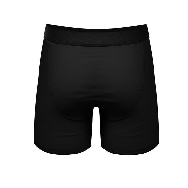 Back view Shinesty Men's black pouch underwear with "I heart My Wife" on front. Soft MicroModal blend, quick-access fly, no-ride legs, tagless, silky waistband. Sizes S–XXL.