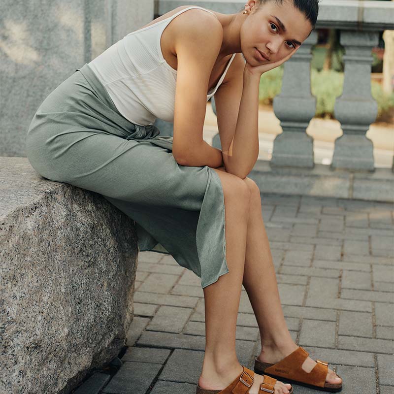 Birkenstock Arizona Soft Footbed Suede Leather Sandals in Mink