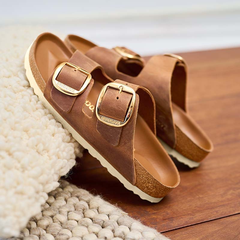Birkenstock Arizona Oiled Leather Big Buckle Sandals in Cognac Birkenstock Arizona Oiled Leather Big Buckle Sandals in Cognac