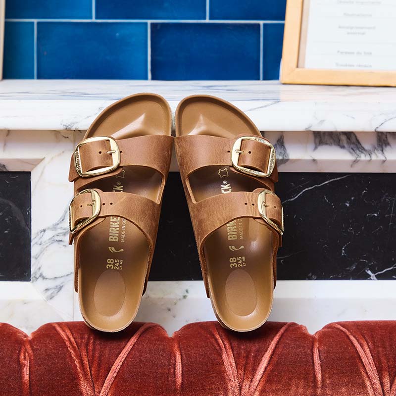 Birkenstock Arizona Oiled Leather Big Buckle Sandals in Cognac