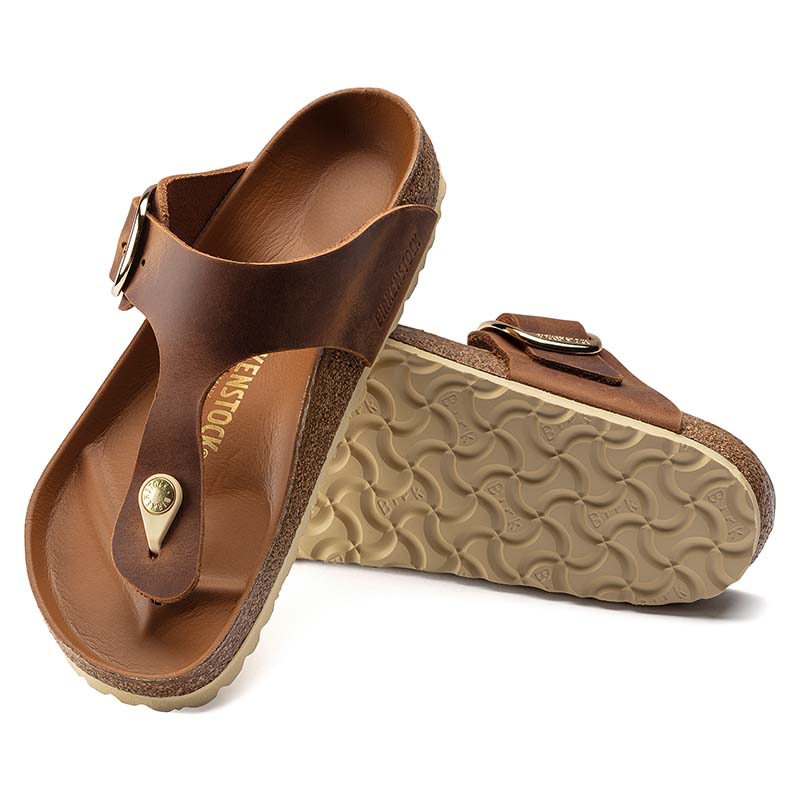 Women's Gizeh Oiled Leather Big Buckle Sandals in Cognac