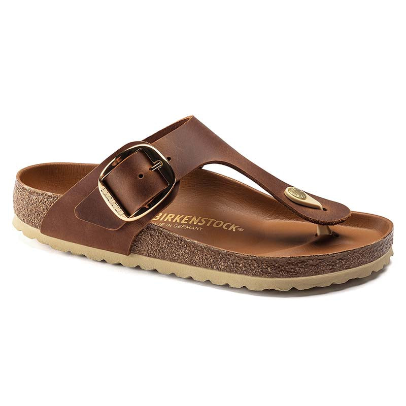 Women&#39;s Gizeh Oiled Leather Big Buckle Sandals in Cognac
