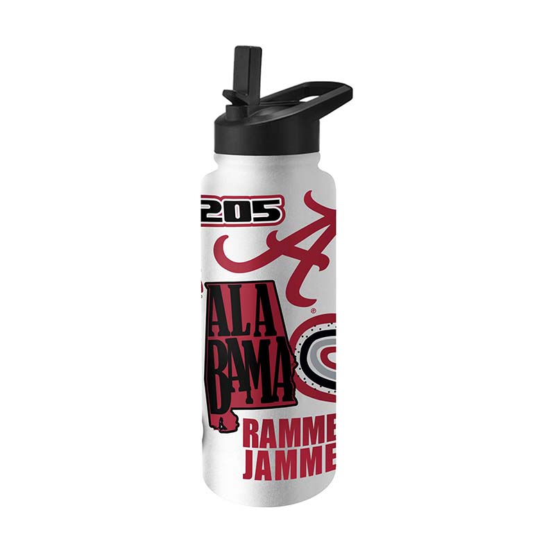 Alabama 34oz Native Water Bottle with black flip straw lid.