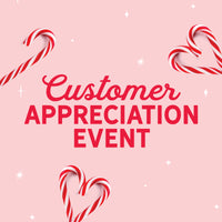 Pink background with candy canes and 'Customer Appreciation Event' text