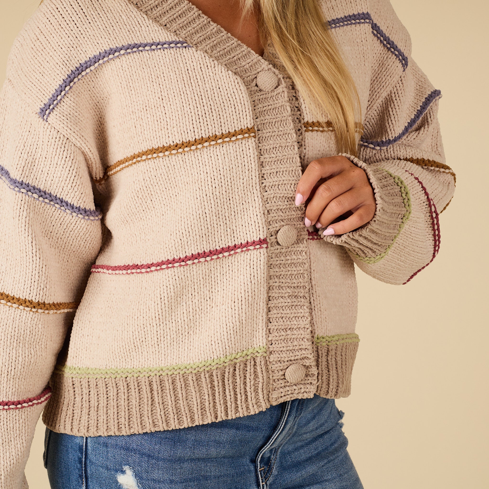 Button Front Stripe Cardigan Sweater