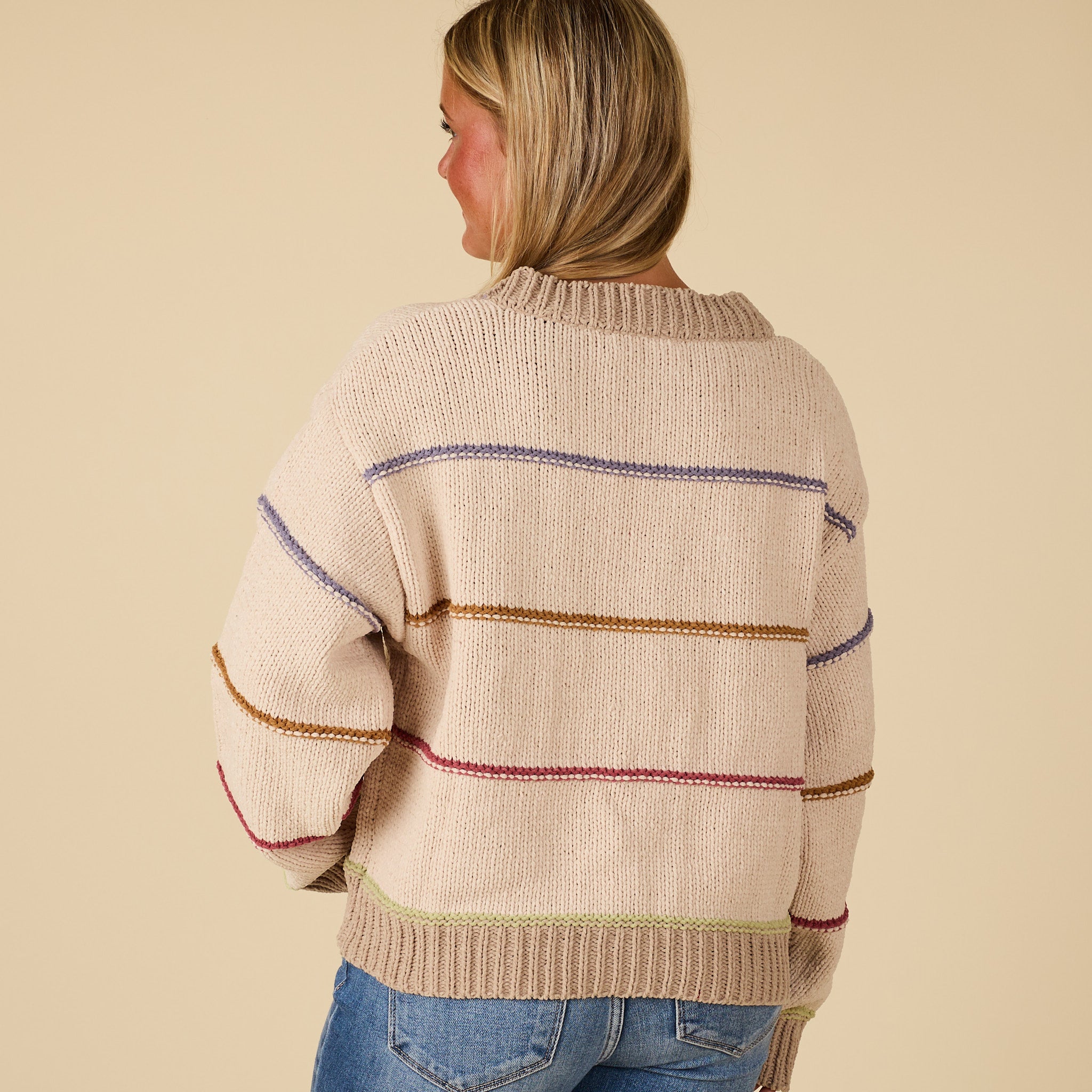 Button Front Stripe Cardigan Sweater
