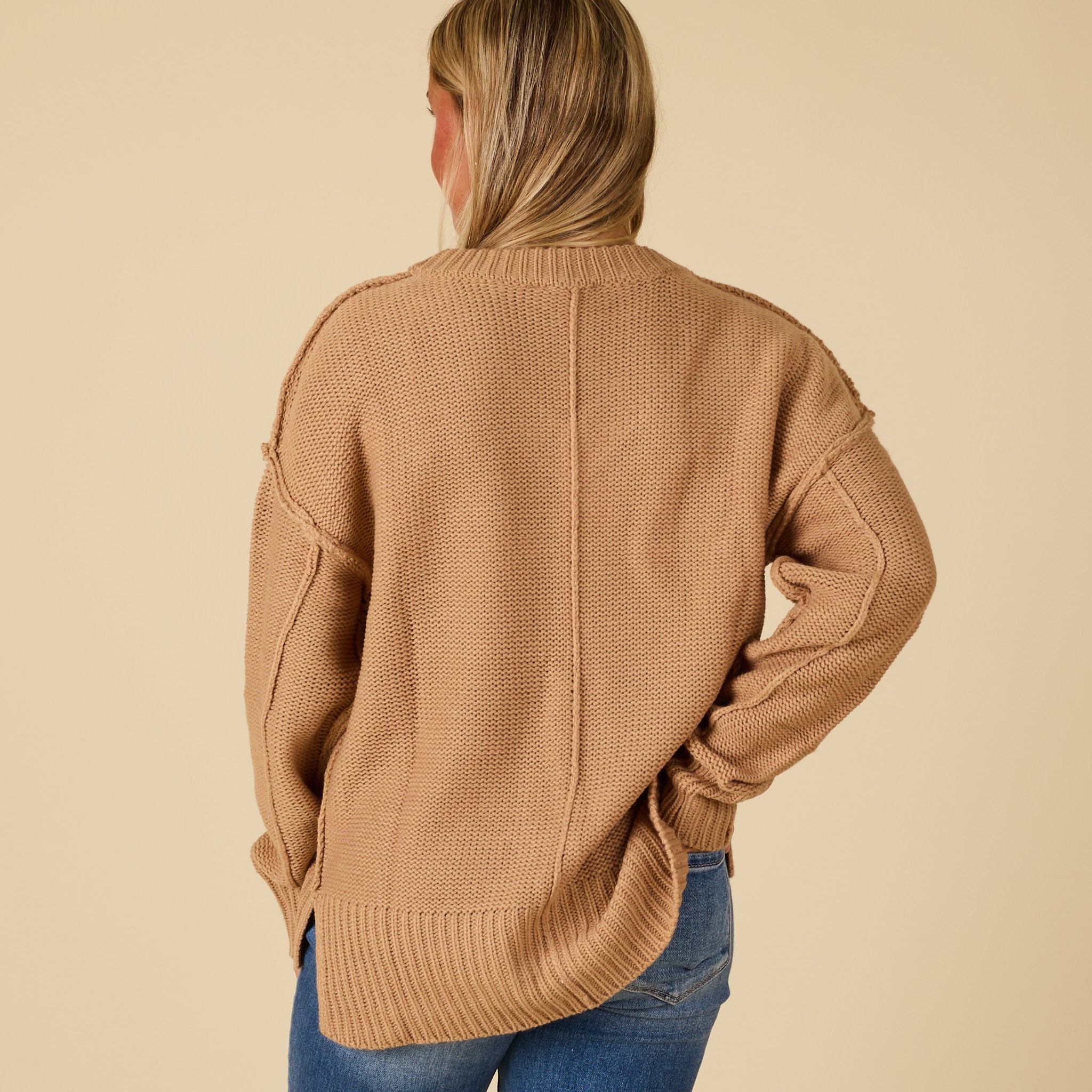 V-Neck Exposed Seam Sweater