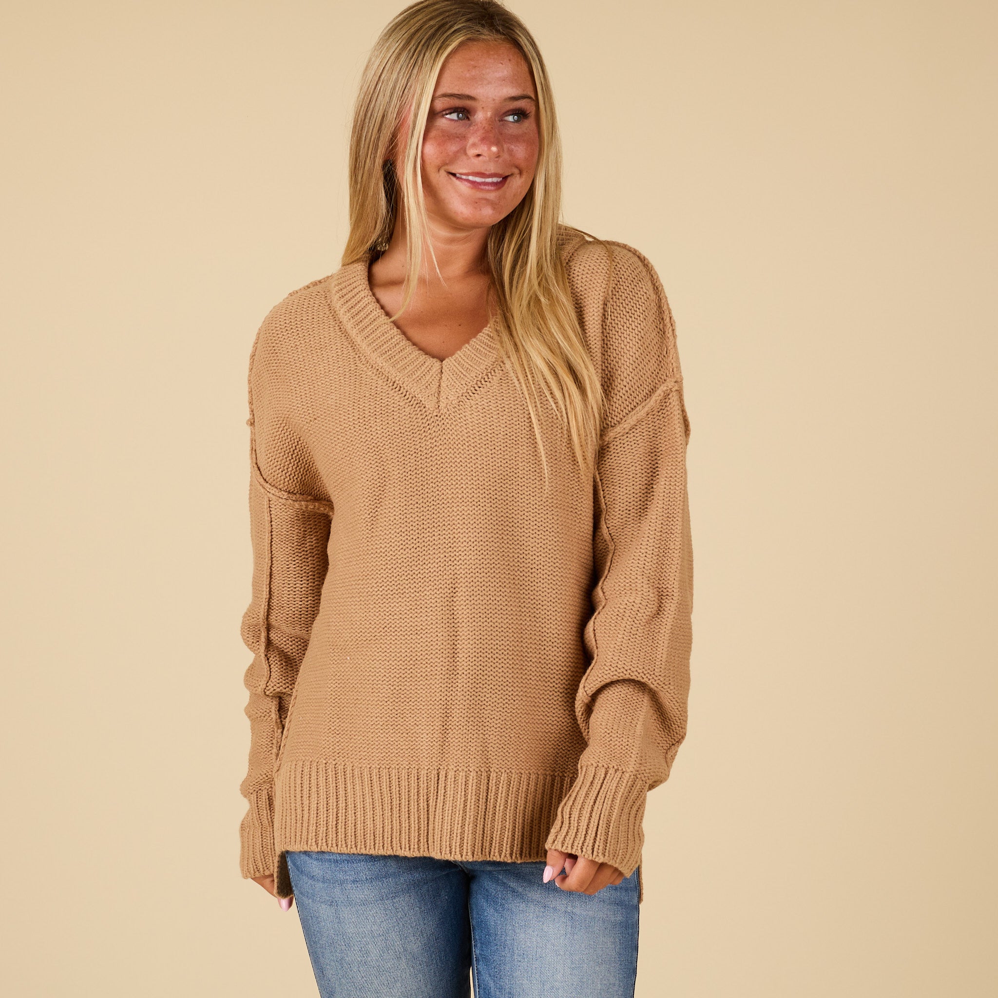 V-Neck Exposed Seam Sweater