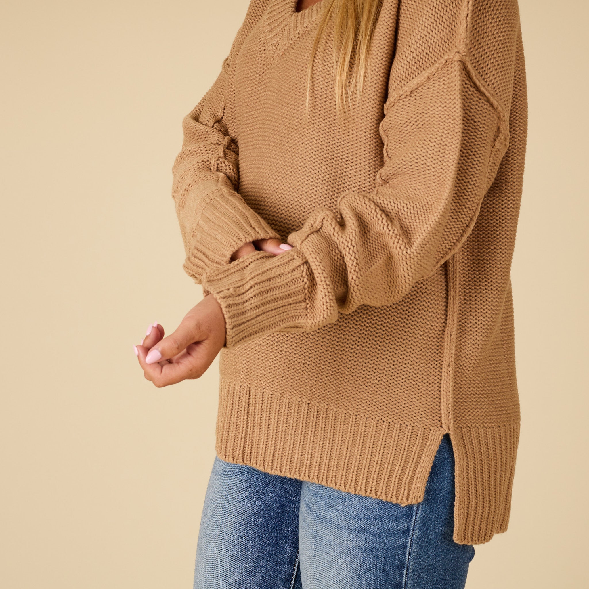 V-Neck Exposed Seam Sweater
