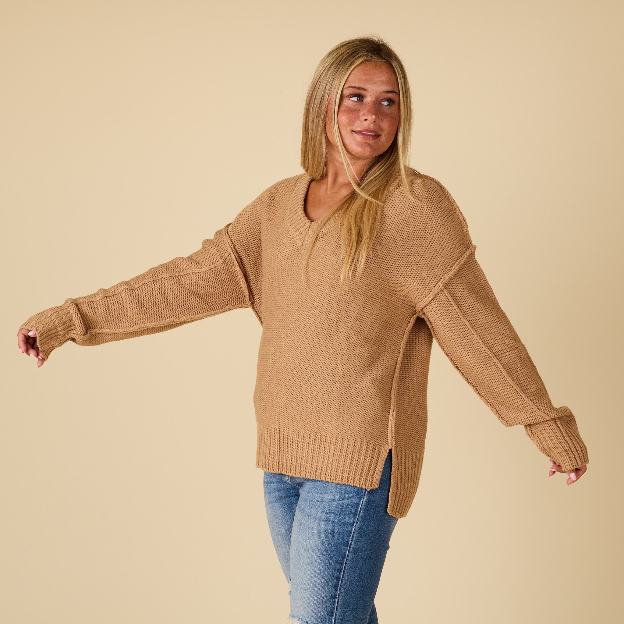 V-Neck Exposed Seam Sweater