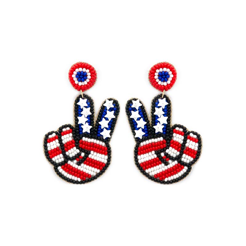 Peace Sign American Flag Beaded Earrings