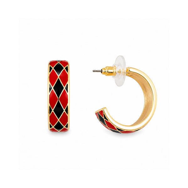 Red and Black Checkered Hoop Earrings