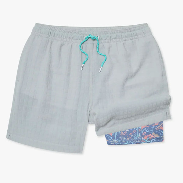 The Gravels 5.5 Inch Grid Textured Lined Swim Trunks