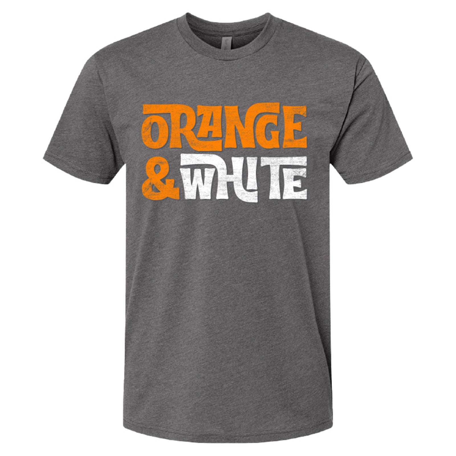 Charcoal Tennessee Volunteers t-shirt with bold “Orange & White” graphic across the chest.