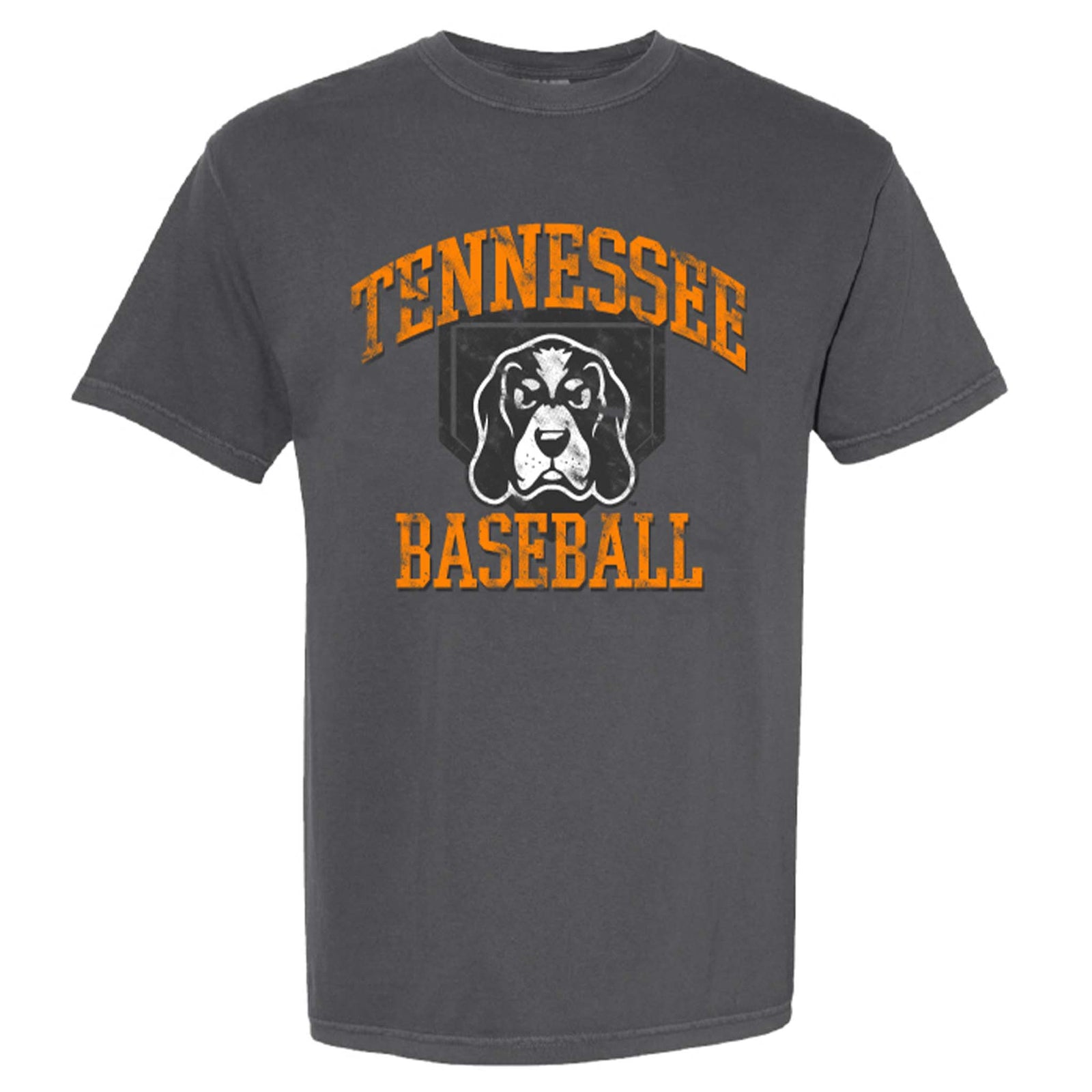 UT Baseball Smokey Short Sleeve T-Shirt by Threds in Pepper grey with large Tennessee Baseball and Smokey mascot graphic on front