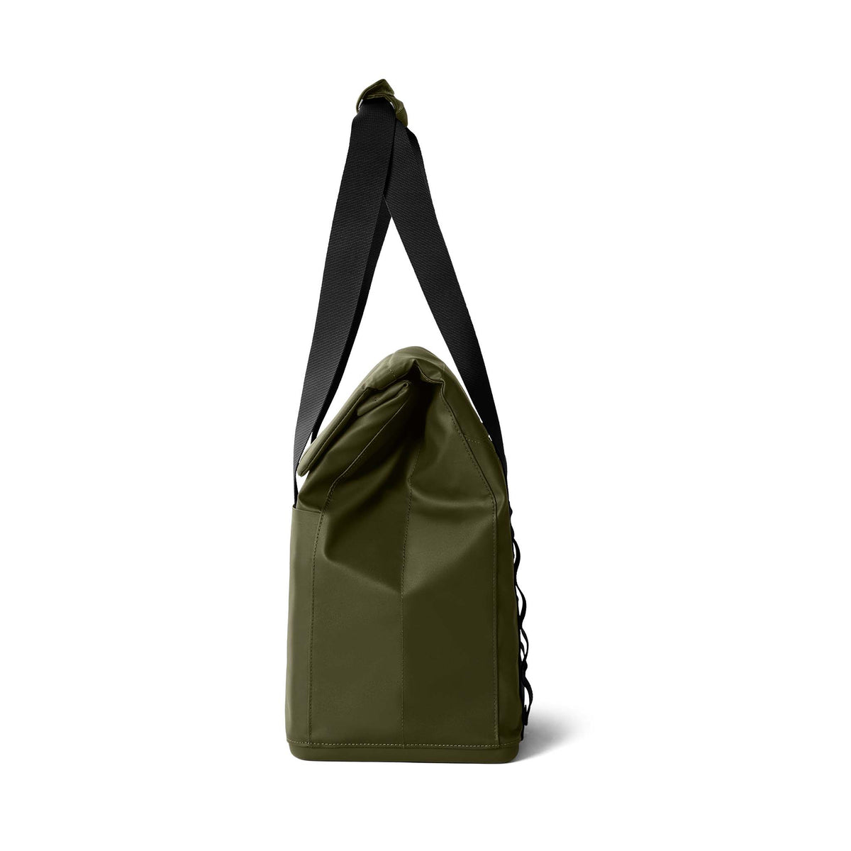 Side view of the YETI Daytrip 14L Tote Bag in Olive with black shoulder strap.