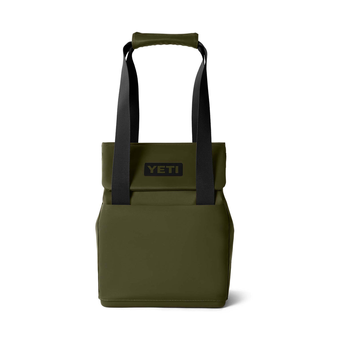 Front view of the YETI Daytrip 14L Tote Bag in Olive with black YETI logo and shoulder straps.