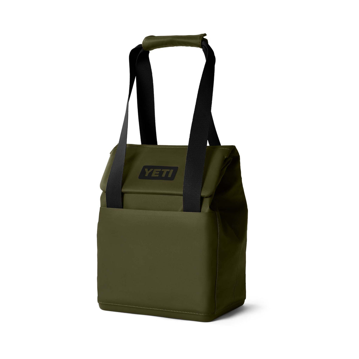 Angled front view of the YETI Daytrip 14L Tote Bag in Olive showing structured design and logo.
