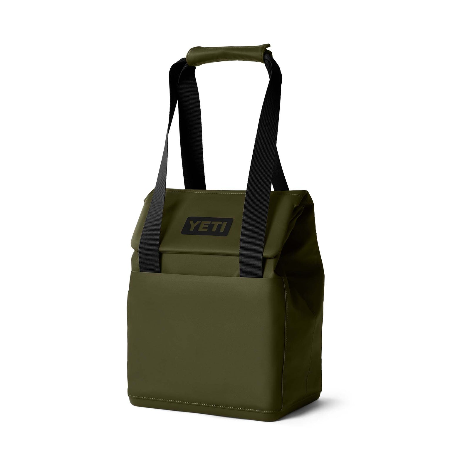 Angled front view of the YETI Daytrip 14L Tote Bag in Olive showing structured design and logo.