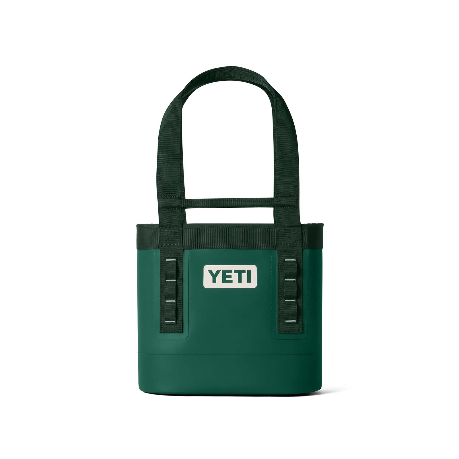 YETI Camino 20 Carryall Bag in Black Forest Green shown standing upright with dual carry handles.