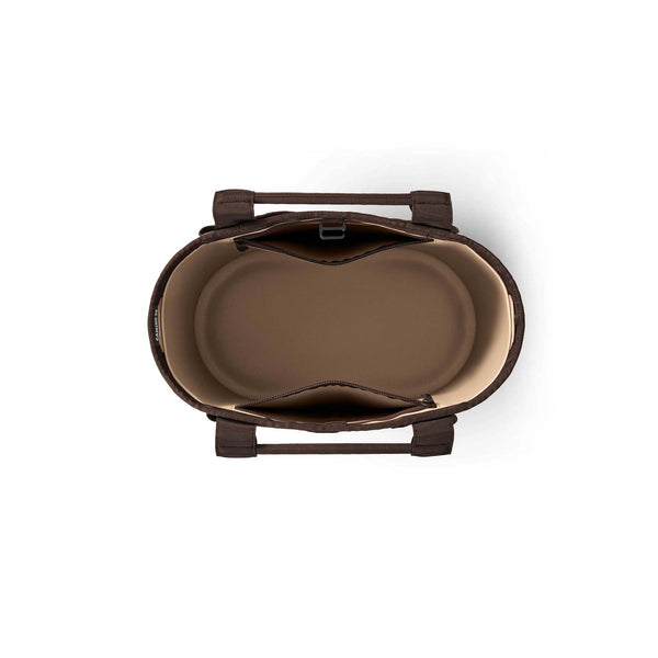Overhead view of YETI Camino 35 tote showing divided interior pockets and structured open-top design.