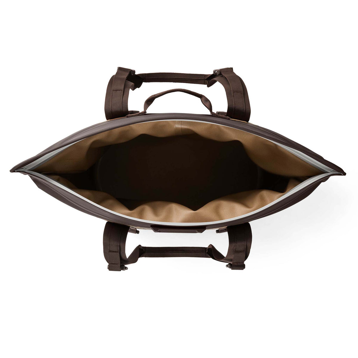 Top-down view of Hopper M30 with wide-mouth magnetic opening and insulated interior.