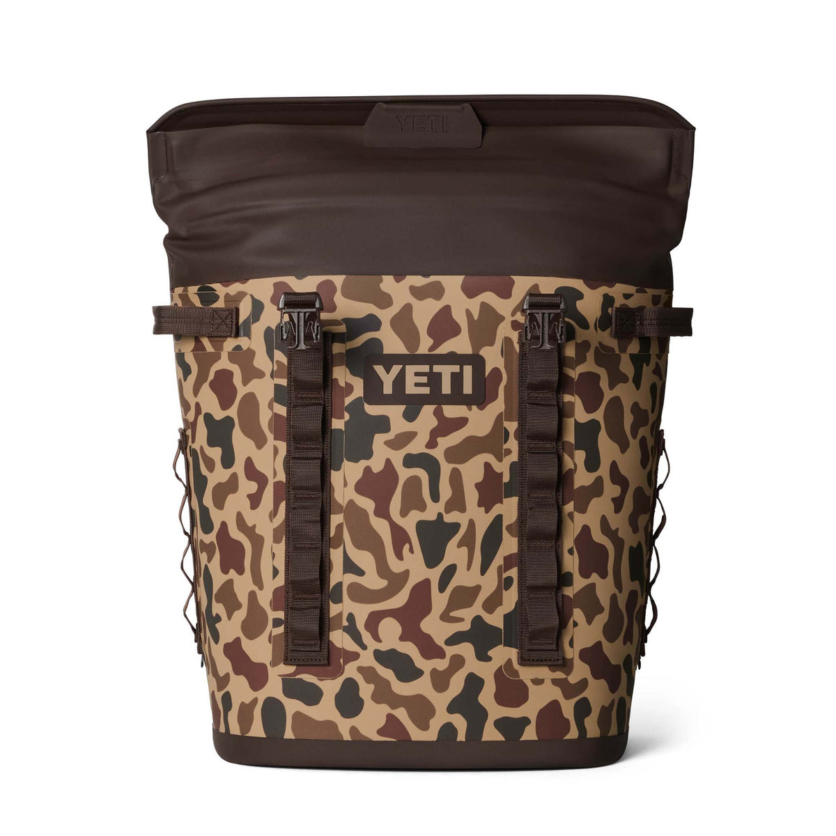 YETI Camino 50L front with the lid open, showing flexible sides and wide opening.