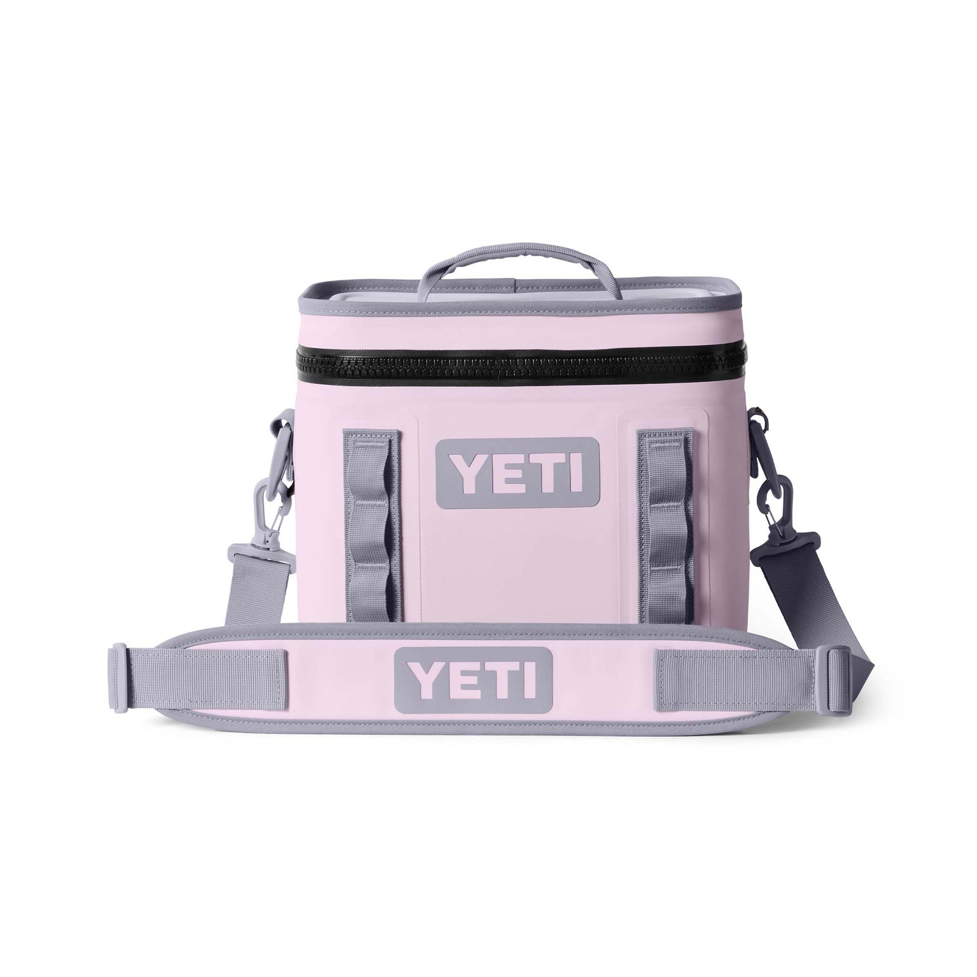YETI Hopper Flip 8 Soft Cooler in Cherry Blossom rear view with adjustable padded shoulder strap.