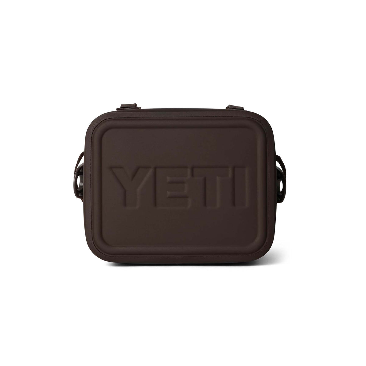Bottom of the YETI Hopper Flip 12 in solid dark brown with embossed logo.