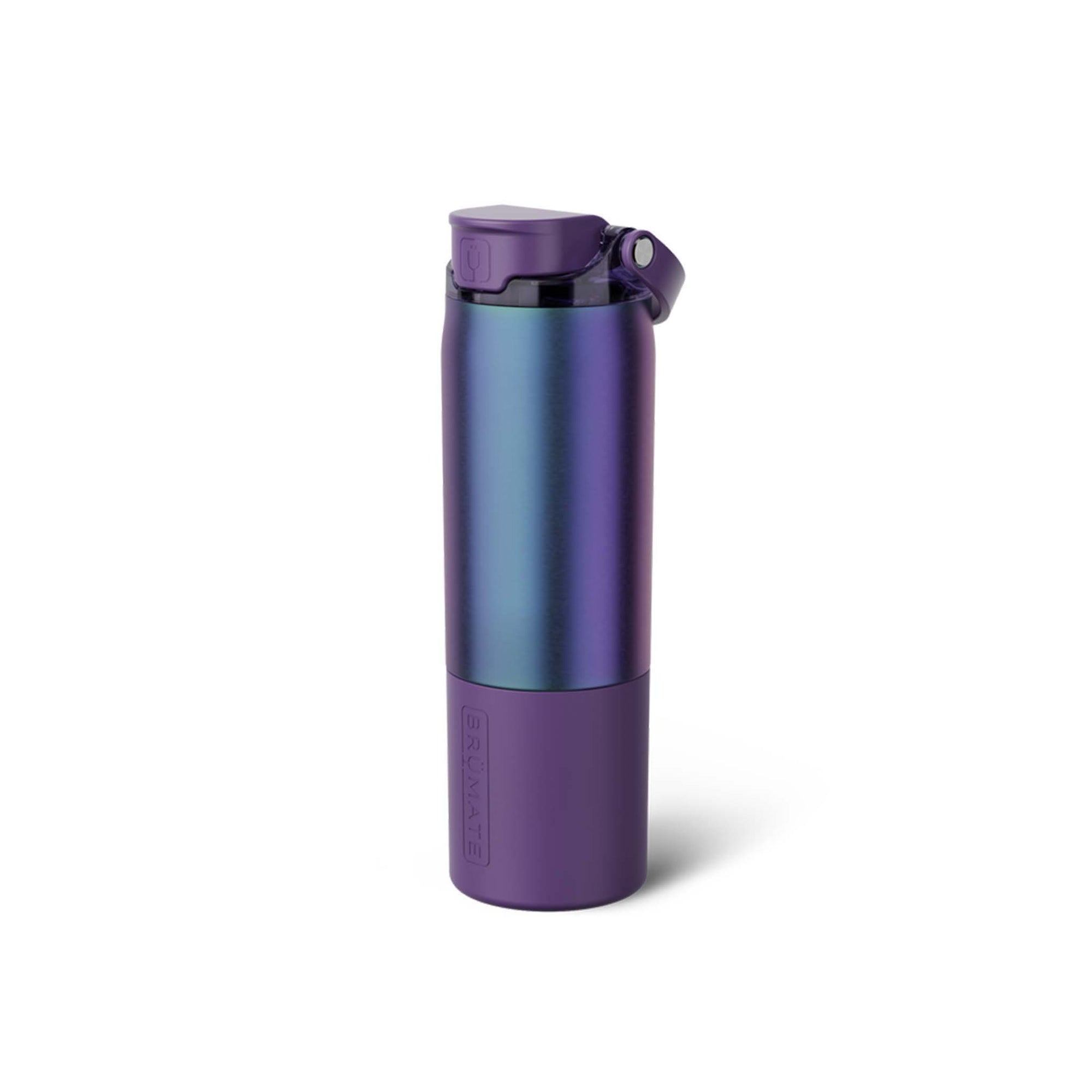 Purple insulated water bottle on a white background
