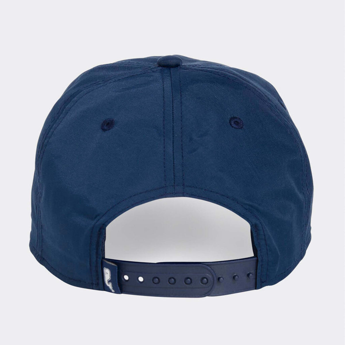 Vineyard Vines Dog Patch Trucker Hat in Moonshine with navy crown, curved bill, and adjustable navy snapback closure.