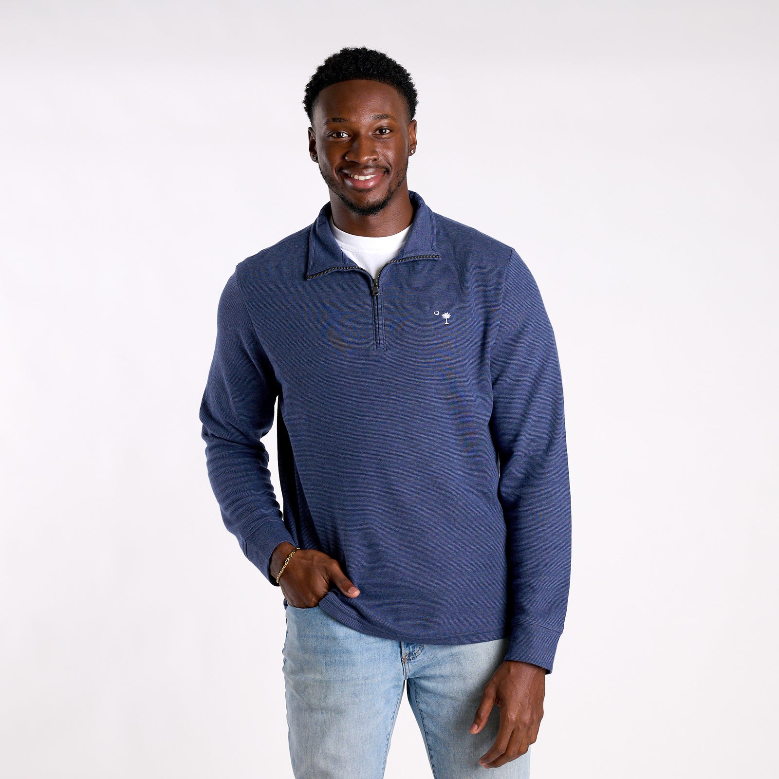 Men's Saltwater Quarter Zip Pullover in Deep Bay