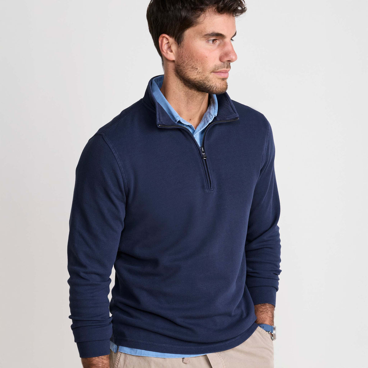 vineyard vines Men's Coastline Quarter Zip Pullover in Nautical Navy