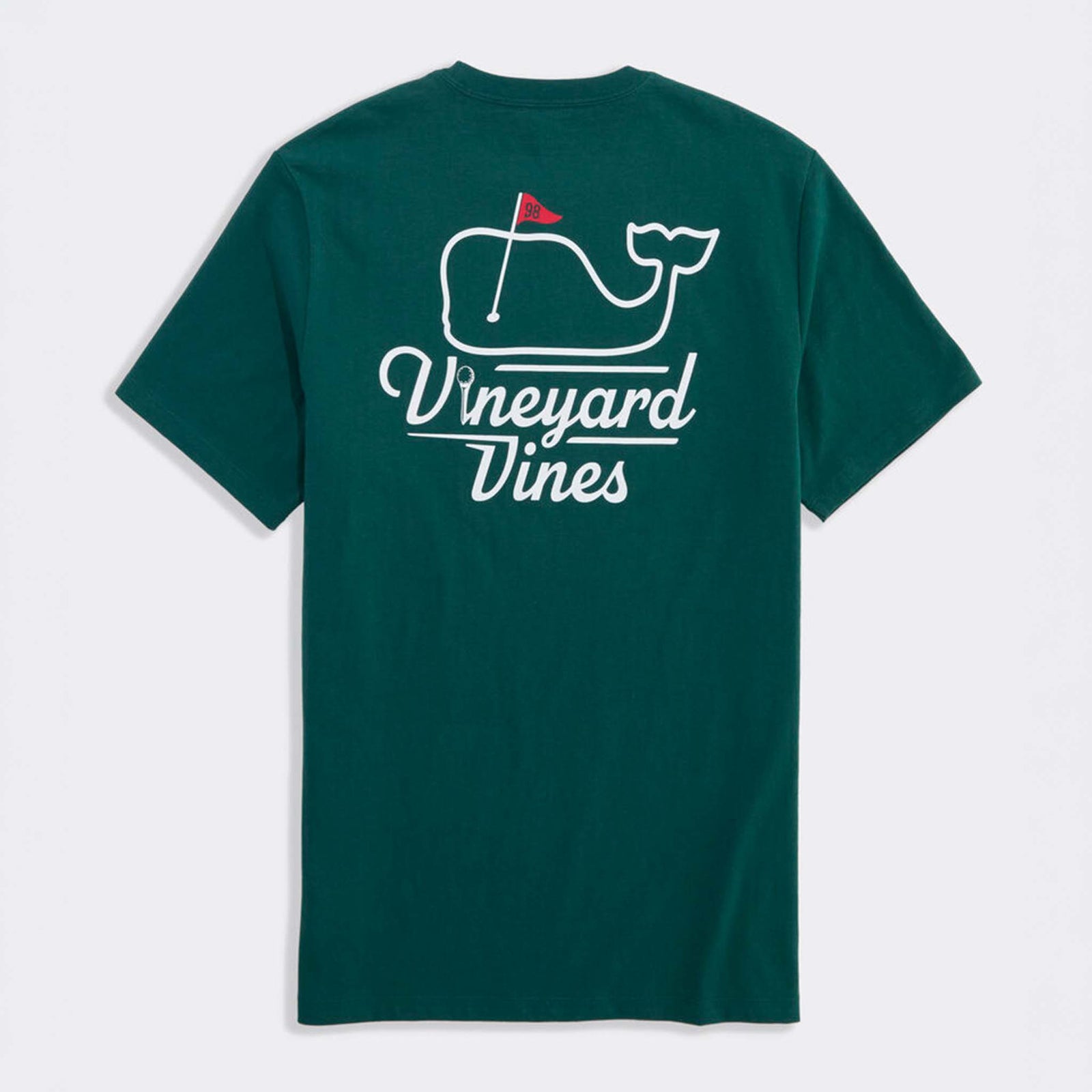 Green t-shirt with Vineyard Vines logo on the back against a white background
