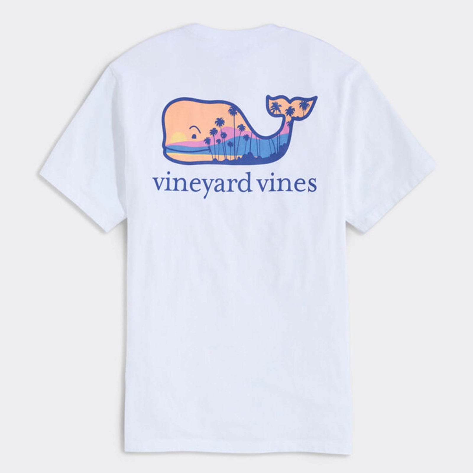 Palm Tree Silhouette Scenic Whale Fill Short-Sleeve Pocket Tee