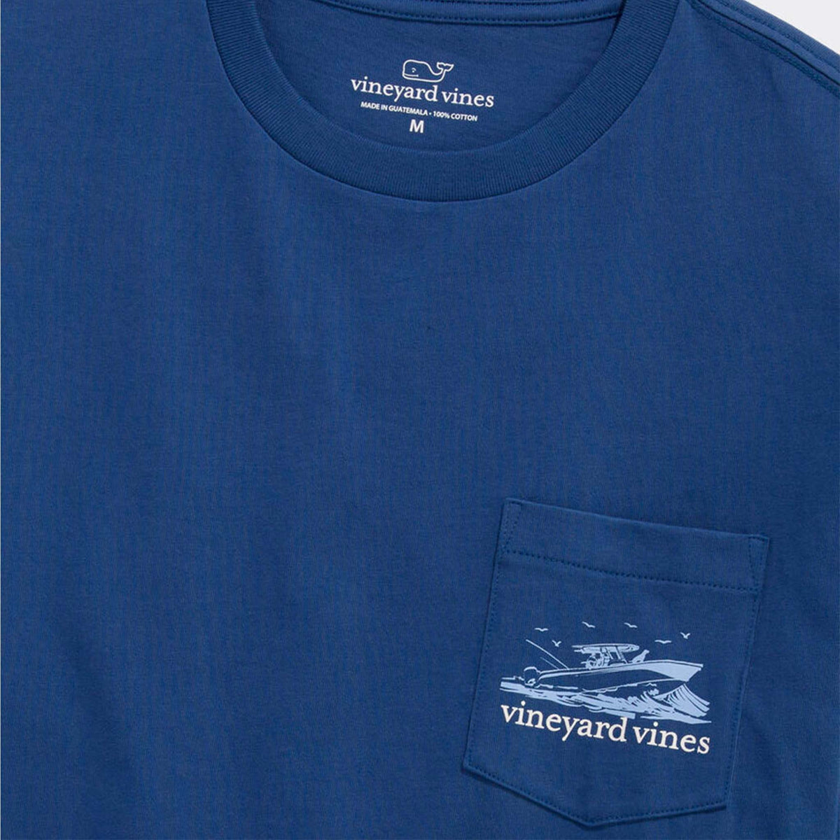 Blue t-shirt with Vineyard Vines logo on chest pocket and label