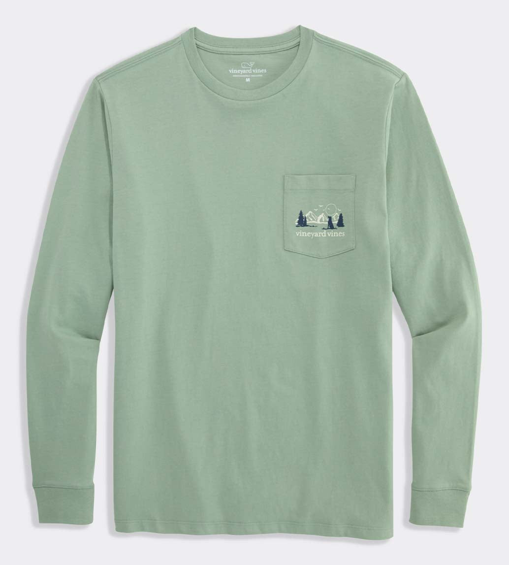 Vineyard Vines Mountain Dog Long Sleeve T-Shirt in dunegrass green