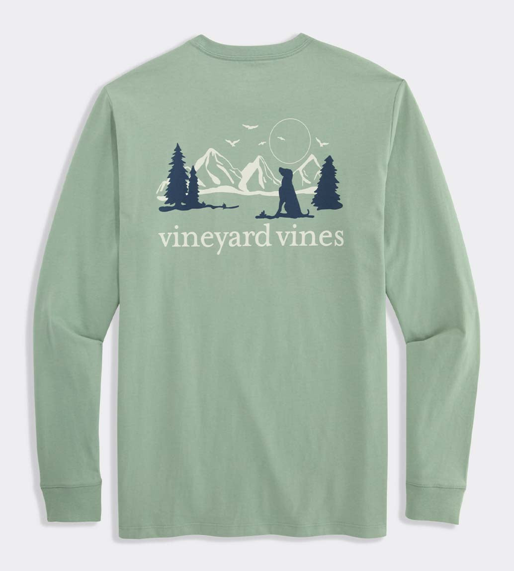 Vineyard Vines Mountain Dog Long Sleeve T-Shirt in dunegrass green