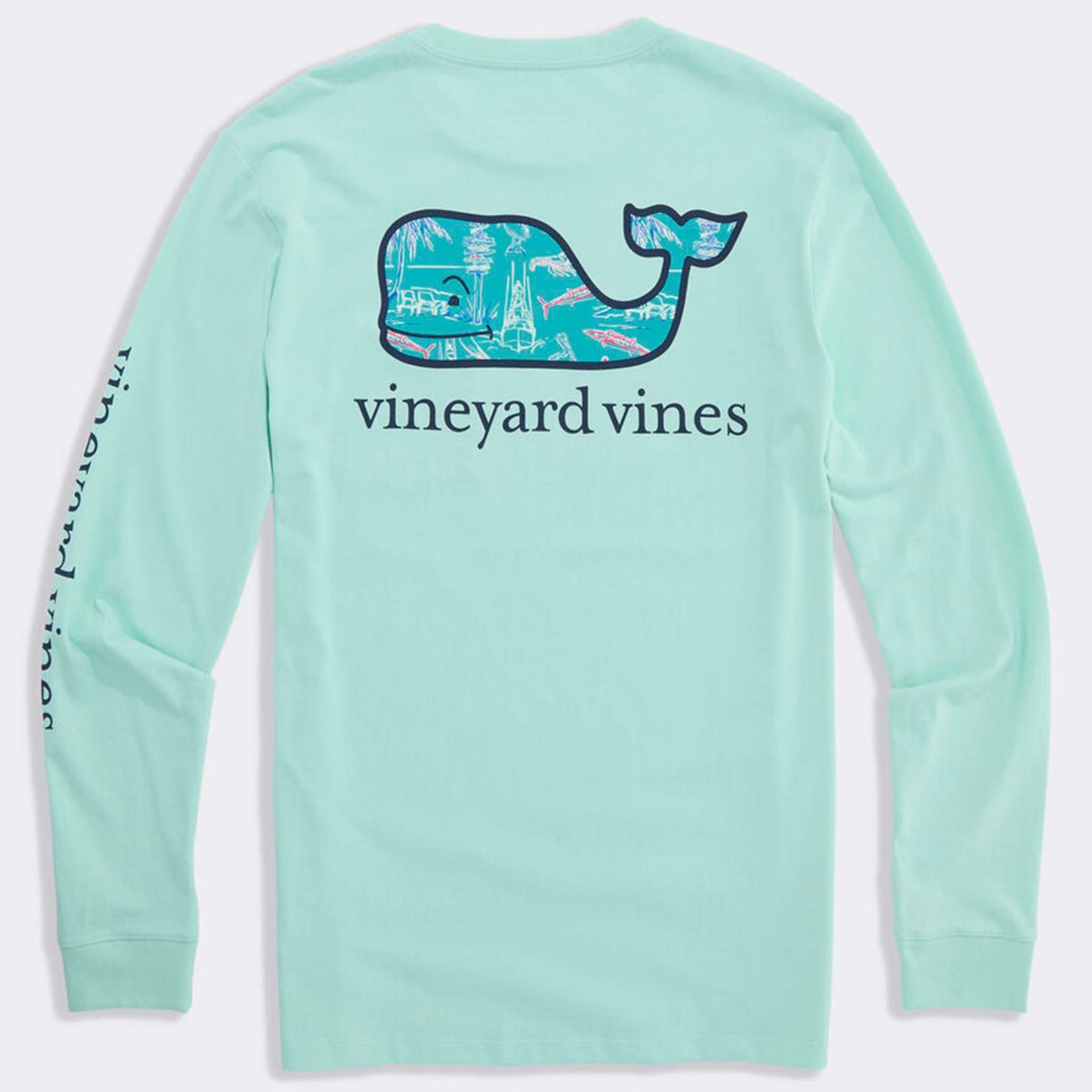 Vineyard Vines Keys Scenic Whale Long Sleeve T-Shirt in Crystal Blue