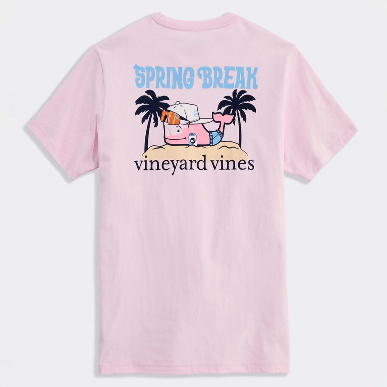 Pink t-shirt with 'Spring Break' and vineyard vines logo on a white background
