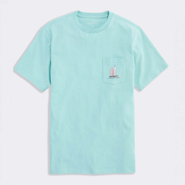 Light blue t-shirt with a small graphic on the chest against a light gray background
