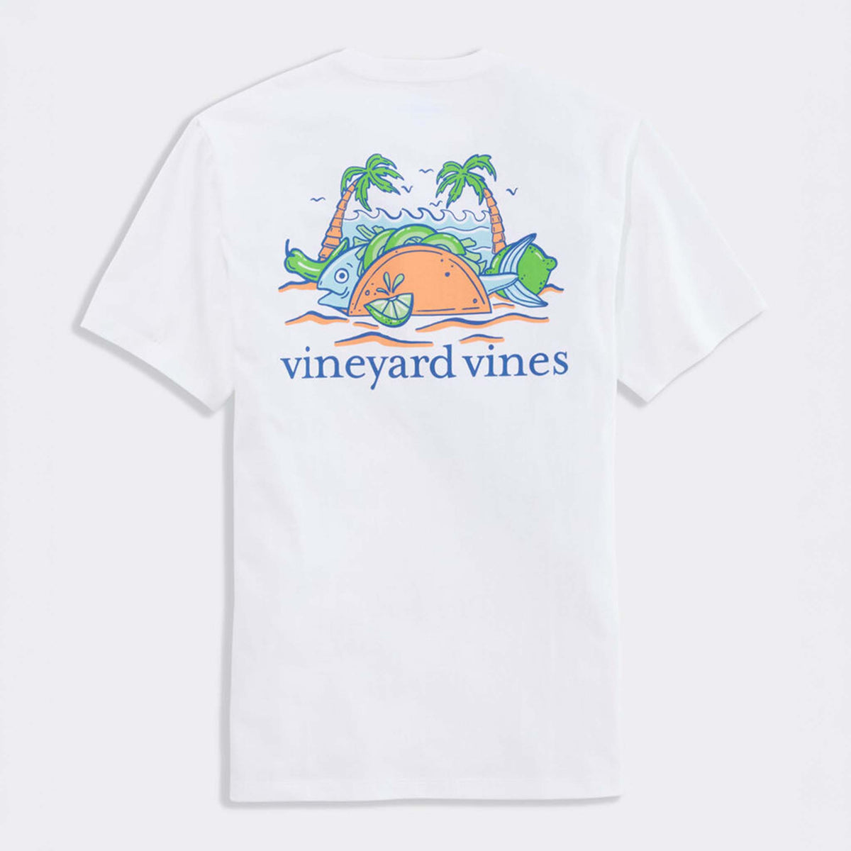 White t-shirt with a colorful graphic and 'Vineyard Vines' logo on a white background