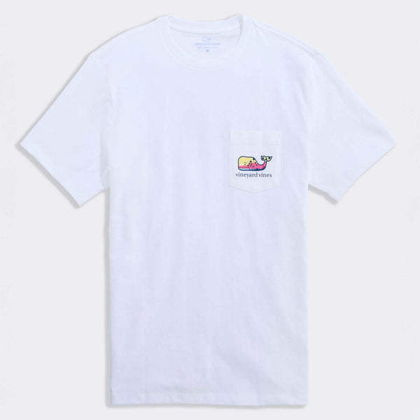 Vineyard Vines Short Sleeve Pocket T-Shirt in White Cap front view shown laid flat with crew neckline and chest pocket graphic.