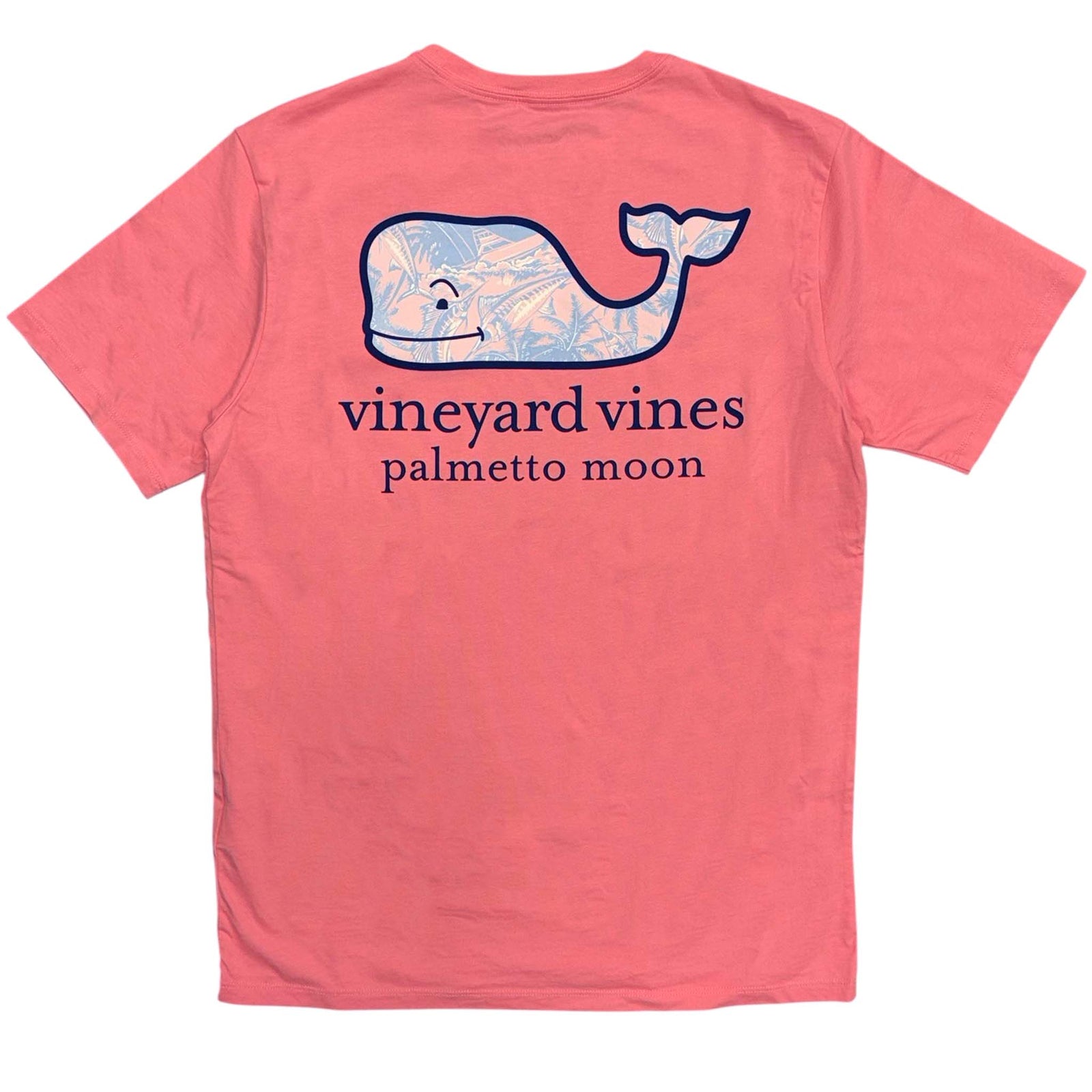 Dark coral pink t-shirt with whale design and 'Vineyard Vines' branding shown on a white background